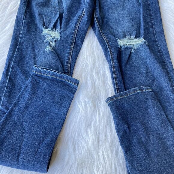 Mudd Jeans Sz 7 FLX Stretch Juniors High-Rise Legging Distressed Dark Wash Blue - Picture 3 of 11